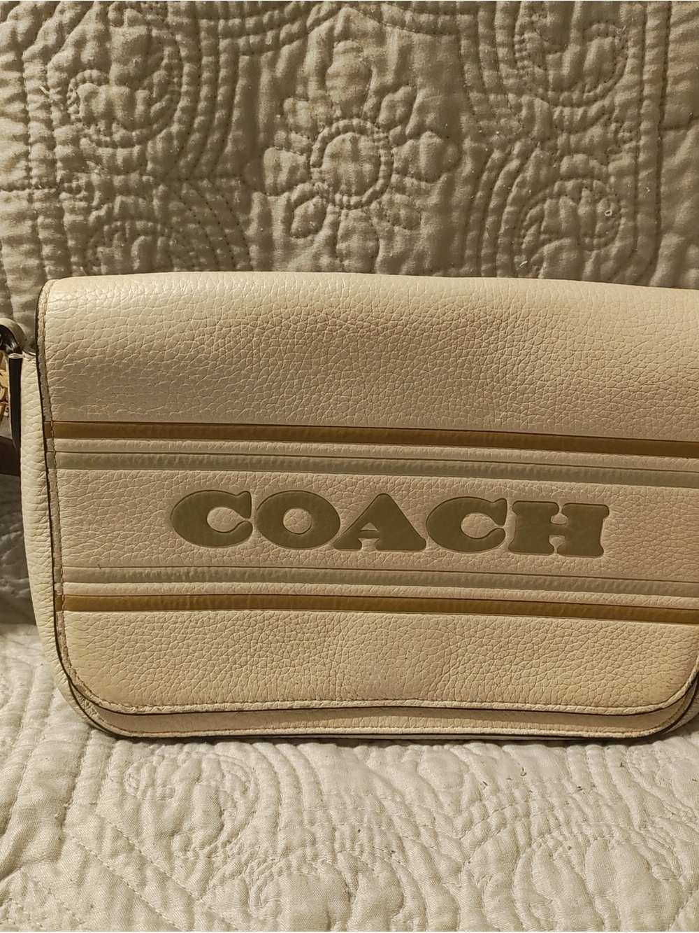 COACH Cream Leather Crossbody with Raised Logo